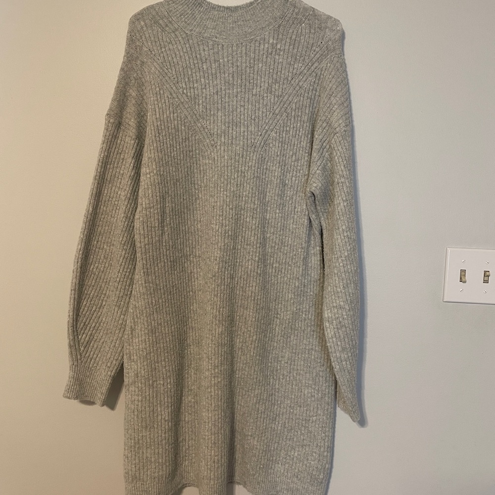 A New Day Cozy Ribbed Sparkly Knit Sweater Dress - Light Heather Gray
